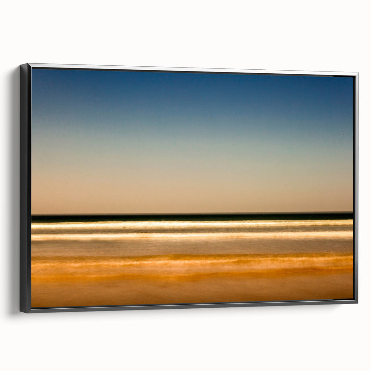Framed abstract landscape wall art in black frame, showcasing vibrant colors and dynamic textures for a modern home decor accent.