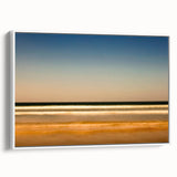 Framed abstract landscape wall art in a sleek white frame, showcasing vibrant colors and fluid shapes, ideal for modern home decor.