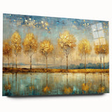Abstract landscape wall art design showcasing vibrant colors and fluid shapes, presented in an acrylic glass frame that enhances depth and texture.