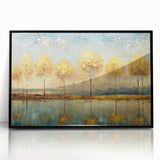 Framed abstract landscape wall art design in black, showcasing vibrant colors with a modern aesthetic, perfect for contemporary decor.