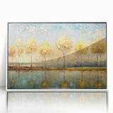 Framed abstract landscape wall art design showcasing vibrant colors and fluid shapes, set in a sleek white frame for modern decor.
