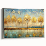 Framed abstract landscape wall art featuring a silver border, showcasing vibrant colors and textured details, ideal for modern decor.