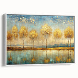 Framed abstract landscape wall art in a stylish white frame, showcasing vibrant colors and textured brush strokes, ideal for modern decor.