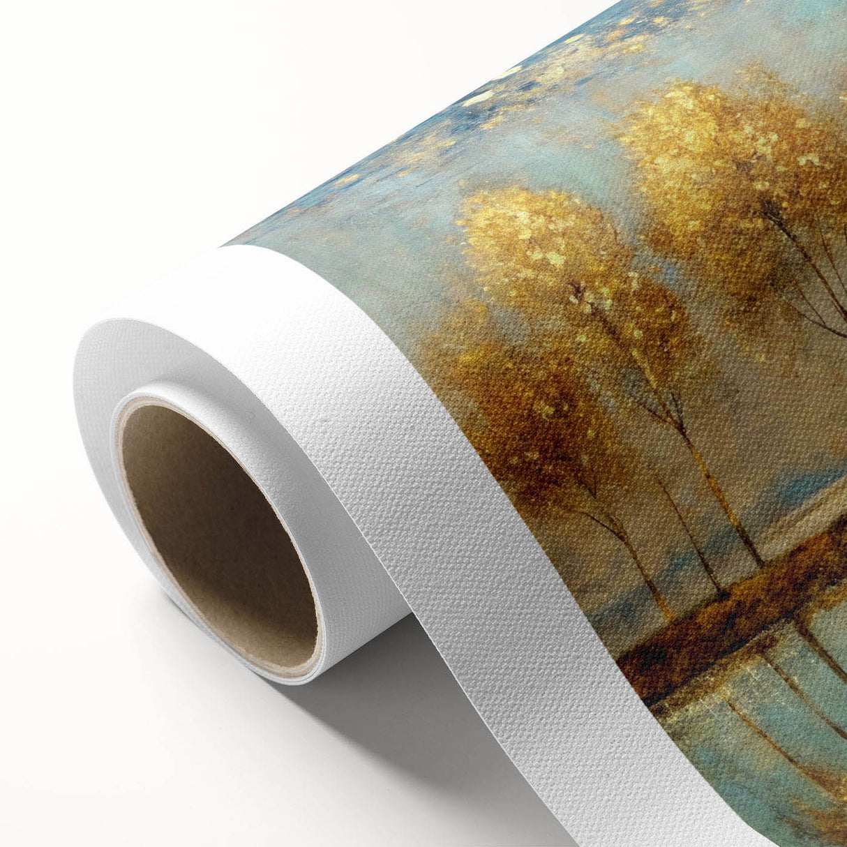 Abstract landscape wall art design on rolled canvas, showcasing vibrant colors and flowing shapes, perfect for modern decor and framing.