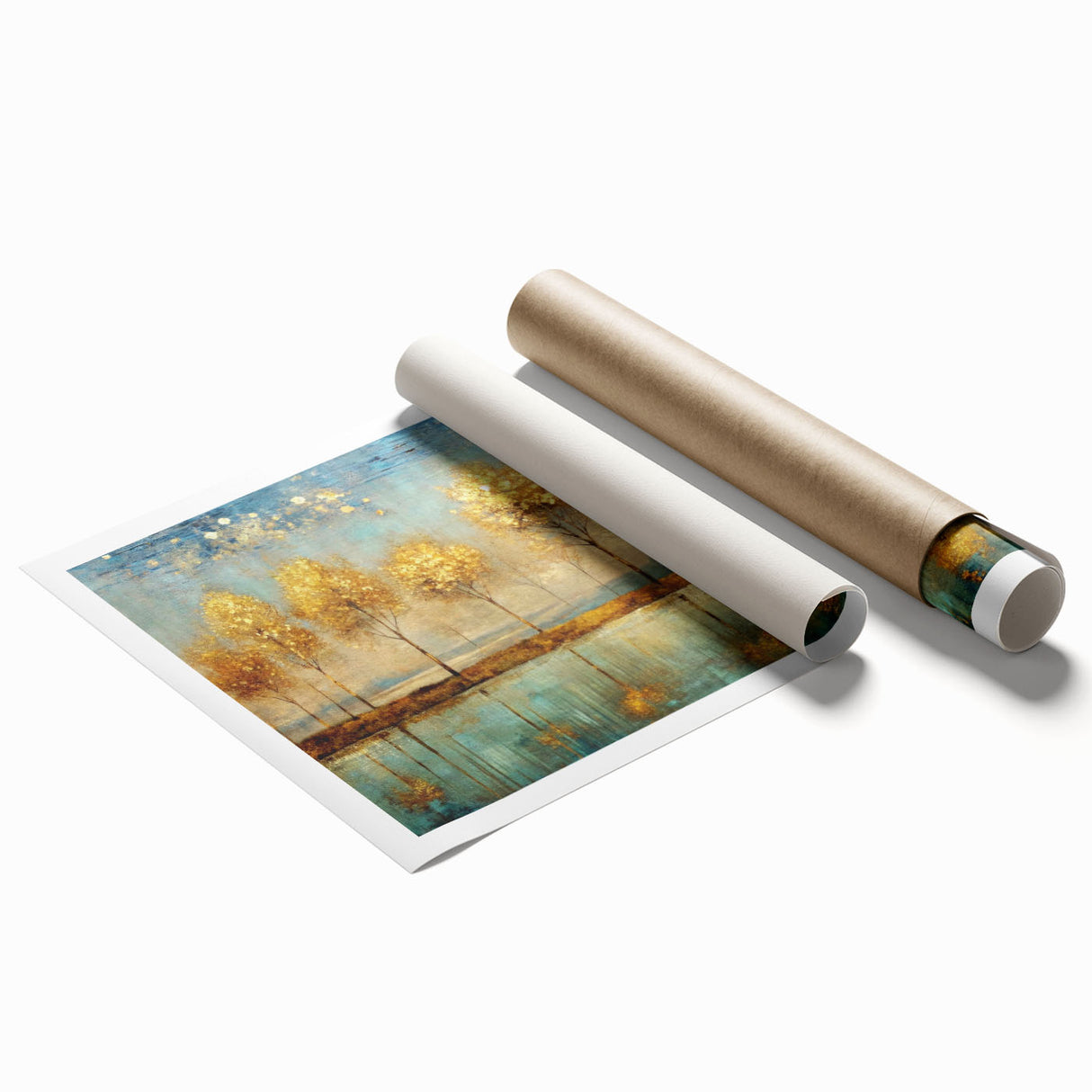 Abstract landscape wall art print showcasing vibrant colors and fluid shapes, perfect for modern decor, rolled for easy framing.