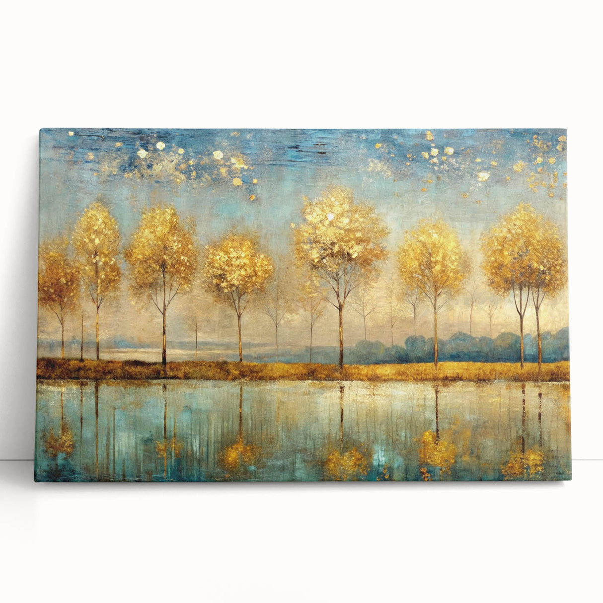 Abstract landscape wall art collection on stretched canvas, showcasing vibrant, colorful hues and fluid shapes, perfect for modern decor.
