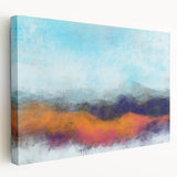 Stretched canvas wall art showcasing an abstract landscape design with vibrant colors and fluid shapes, perfect for modern home decor.
