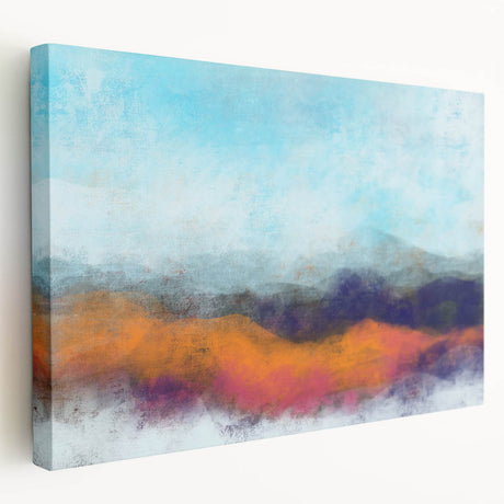 Stretched canvas wall art showcasing an abstract landscape design with vibrant colors and fluid shapes, perfect for modern home decor.