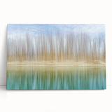 Abstract landscape wall art design showcasing vibrant colors and flowing forms, ideal for modern home decor, displayed on a stretched canvas.