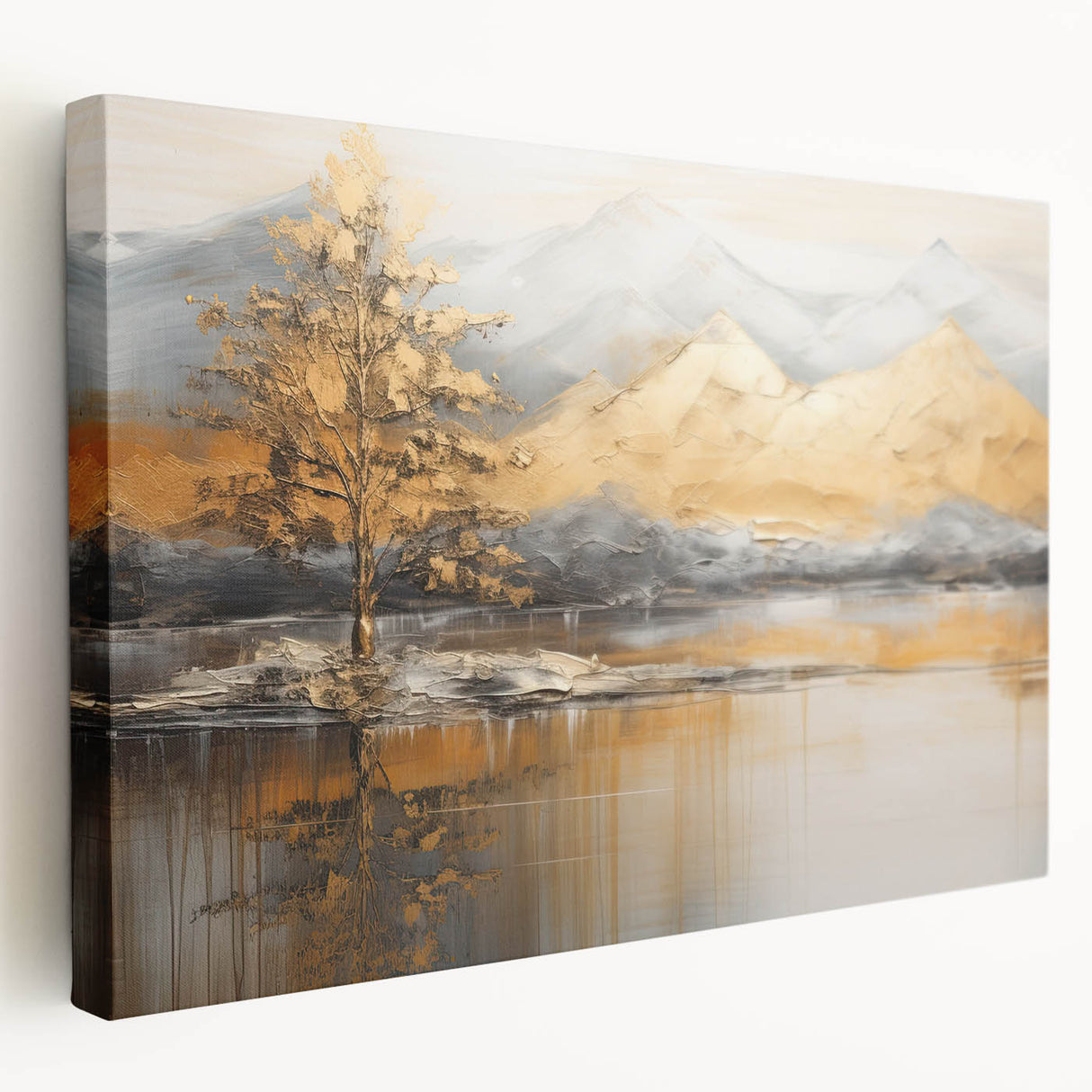 Abstract landscape wall art collection displayed on a stretched canvas, showcasing vibrant colors and unique textures in a side view perspective.