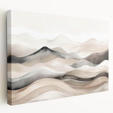 Abstract landscape wall art collection on stretched canvas, showcasing vibrant hues of blue, green, and orange with a modern design, ideal for home decor.