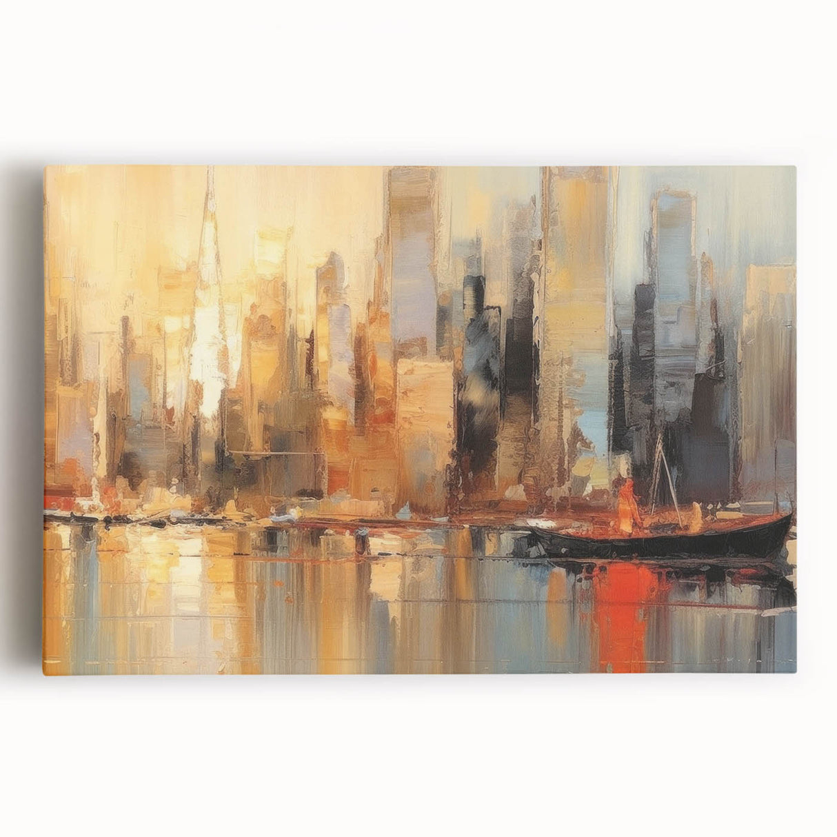 Vibrant abstract landscape wall art collection on stretched canvas, showcasing colorful hues of blue, orange, and green for modern decor.