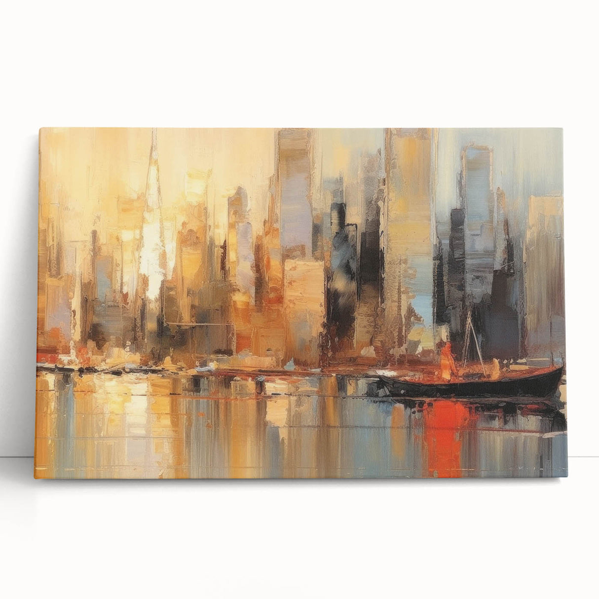 Abstract landscape wall art collection on stretched canvas, showcasing vibrant colors and fluid shapes, ideal for modern home decor.