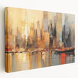 Abstract landscape wall art collection showcasing vibrant colors and fluid shapes, presented as stretched canvas with a sleek side view, perfect for modern decor.