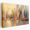 Abstract landscape wall art collection showcasing vibrant colors and fluid shapes, presented as stretched canvas with a sleek side view, perfect for modern decor.