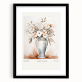 Framed abstract minimalist wall art in a sleek black frame, showcasing a modern design with soft beige and gray hues, perfect for contemporary decor.