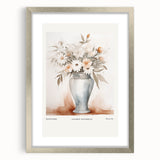 Framed abstract minimalist wall art design showcasing a sleek silver frame with a mat, perfect for modern home decor enhancement.