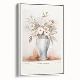 Framed abstract minimalist wall art in a sleek white frame, showcasing soft colors and geometric shapes, perfect for modern decor.