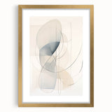 Abstract minimalist wall art featuring a gold-framed design, showcasing a modern aesthetic perfect for home decor. The mat adds depth, enhancing elegance.
