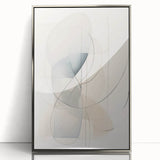 Framed minimalist wall art design with abstract patterns in silver and white, showcasing a sleek modern aesthetic, perfect for contemporary home decor.