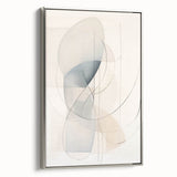 Framed canvas wall art showcasing an abstract minimalist design in silver, highlighting geometric shapes and a sleek modern aesthetic, ideal for contemporary decor.