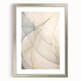 Abstract minimalist wall art design featuring a silver-framed piece with a white mat, showcasing geometric shapes. Ideal for modern home decor.