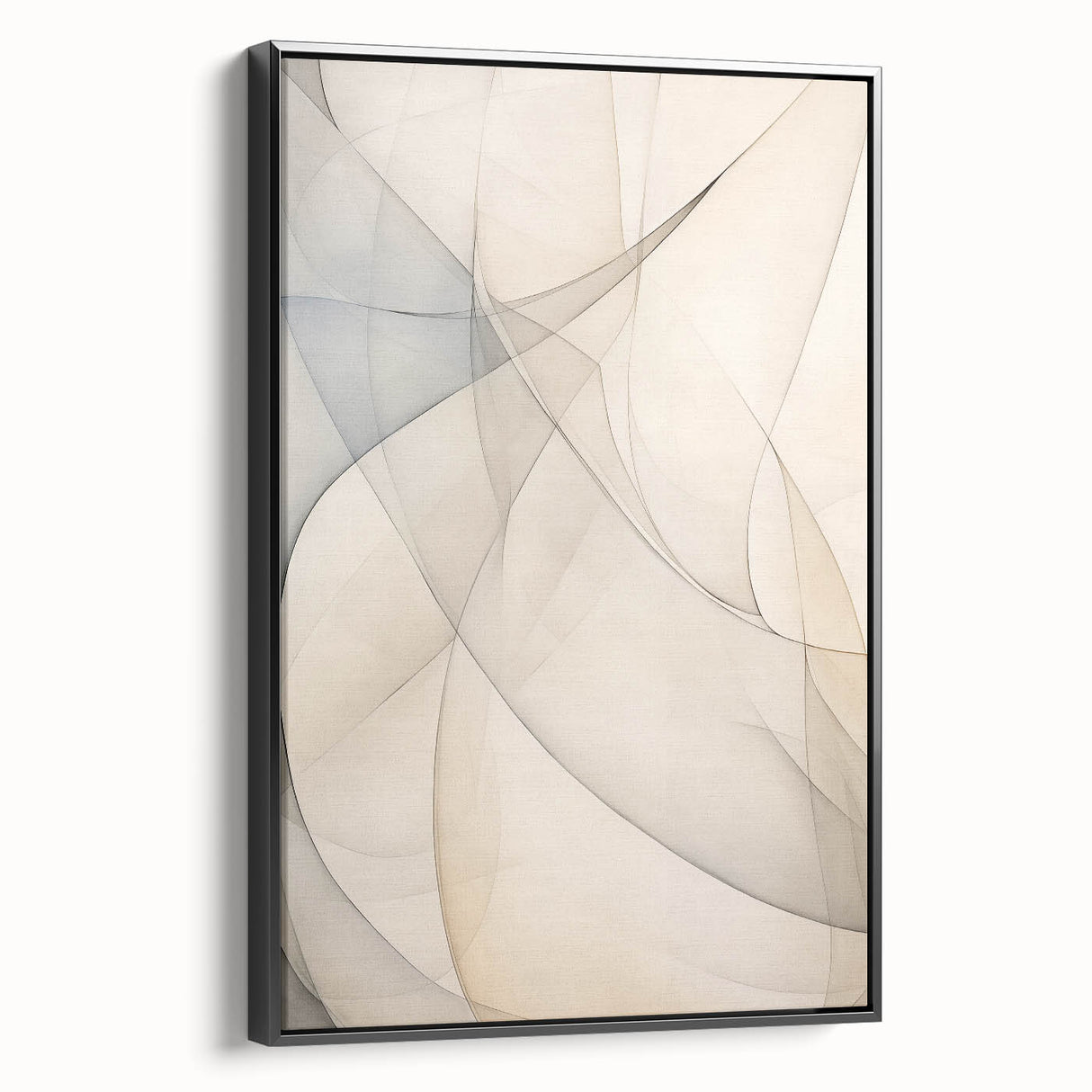 Framed abstract minimalist wall art collection showcasing a sleek black canvas with geometric patterns, viewed from the side against a neutral backdrop. Perfect for modern decor.