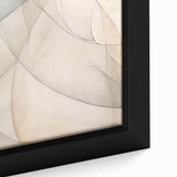 Close-up of an abstract minimalist framed canvas wall art piece showcasing soft pastel colors and geometric shapes, perfect for modern home decor.