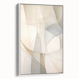 Framed canvas wall art showcasing an abstract minimalist design with soft white tones, presented in a side view that highlights its sleek edges and modern aesthetic. Perfect for contemporary home decor.