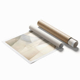 Abstract minimalist wall art design showcasing soft pastel colors and geometric shapes, rolled up for easy shipping in a protective cardboard tube, perfect for modern decor.