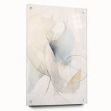 Abstract minimalist wall art design in a sleek acrylic frame, showcasing a modern geometric pattern in muted colors, displayed with decorative pins on a white wall background. Perfect for contemporary home decor.