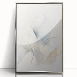 Framed abstract minimalist wall art design in silver acrylic, showcasing geometric patterns and smooth lines, perfect for modern home decor.