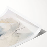 Abstract minimalist wall art print featuring soft pastel colors and geometric shapes, elegantly rolled and ready for display, showcasing modern decor style.