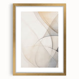 Abstract minimalist wall art design featuring a gold-framed artwork with a mat, showcasing geometric shapes in soft pastel colors, perfect for modern decor.