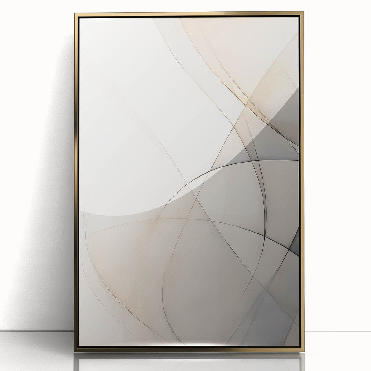 Abstract minimalist wall art featuring a framed acrylic design with gold accents, showcasing contemporary elegance suitable for modern home decor. The artwork's sleek lines and vibrant colors create a striking focal point, perfect for living spaces or offices.