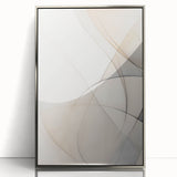 Framed abstract minimalist wall art featuring a sleek silver acrylic front, showcasing geometric shapes with a modern aesthetic, perfect for contemporary decor.