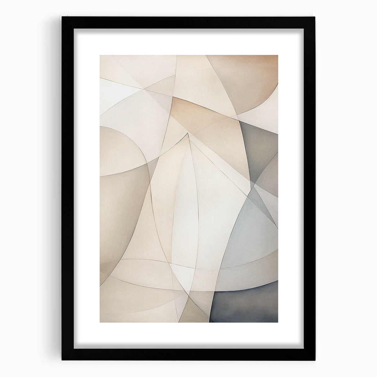 Abstract minimalist wall art collection featuring a framed piece with a black mat, showcasing a sleek design ideal for modern decor. Perfect for enhancing contemporary interiors.