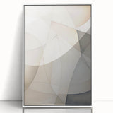 Framed abstract minimalist wall art collection in a sleek white frame, showcasing geometric shapes and soft pastel colors, perfect for modern home decor. The design emphasizes simplicity and elegance, enhancing any interior space.