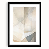 Abstract minimalist design wall art collection featuring a sleek black frame and mat, showcasing geometric shapes and neutral colors, ideal for modern decor.