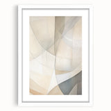 Abstract minimalist wall art design featuring a white frame and mat, showcasing geometric patterns in soft pastel colors, ideal for modern home decor.