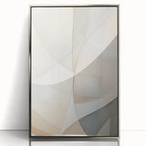 Framed abstract minimalist wall art featuring a silver-acrylic finish, showcasing geometric shapes and soft colors, ideal for modern home decor accents.