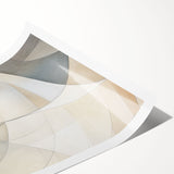 Abstract minimalist design wall art print featuring soft color gradients in blue, beige, and white, rolled and ready for framing, ideal for modern home decor.