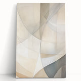 Abstract minimalist wall art design featuring soft pastel colors and geometric shapes on stretched canvas, leaning against a neutral backdrop, perfect for modern decor.