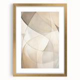 Abstract minimalist wall art in a gold frame with mat, showcasing geometric patterns and soft color tones, ideal for modern home decor or office settings.