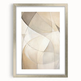 Minimalist abstract wall art design framed in silver with a white mat, showcasing geometric shapes and soft pastel colors, perfect for modern decor.