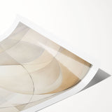 Abstract minimalist wall art print showcasing a tranquil blend of soft pastel colors, emphasizing geometric shapes and a serene aesthetic, rolled and ready for framing.