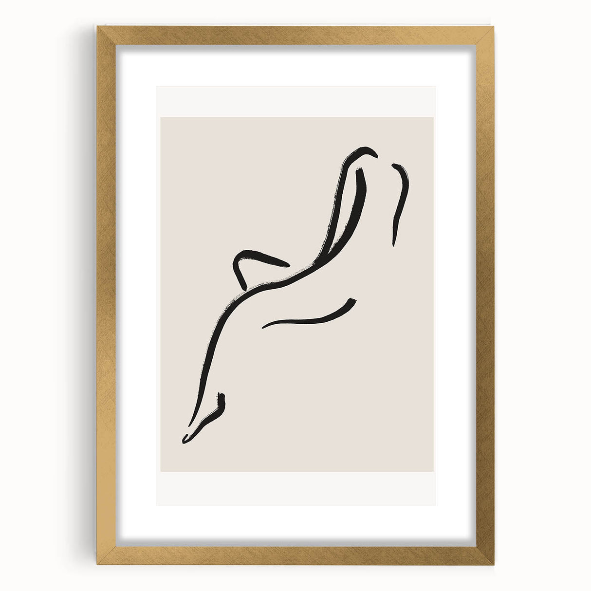 Minimalist abstract wall art collection framed in gold with a white mat, showcasing elegant design elements perfect for modern home decor.