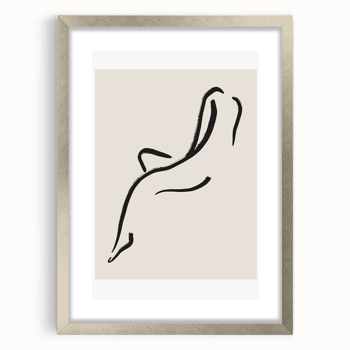 Abstract minimalist design wall art collection featuring a sleek silver frame with mat, showcasing elegant lines and a modern aesthetic, ideal for contemporary decor.
