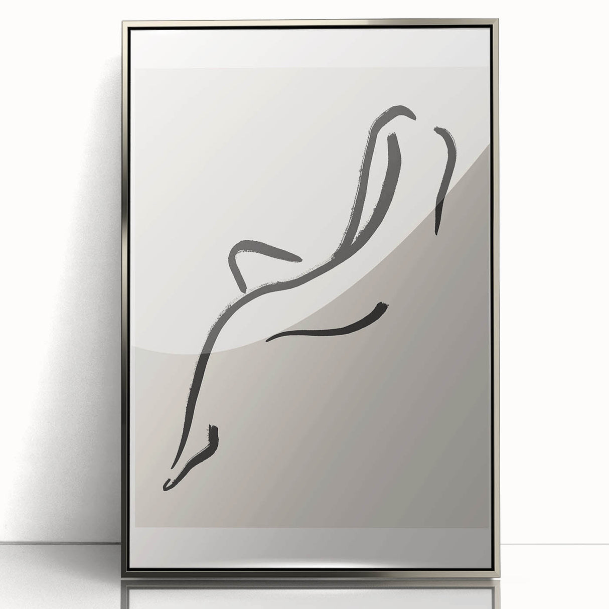 Framed abstract minimalist wall art collection showcasing a sleek silver design, perfect for modern decor, enhancing interior spaces with elegance.