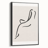 Framed canvas wall art featuring an abstract minimalist design in black, showcasing a sleek side view that emphasizes its contemporary aesthetic, perfect for modern decor.